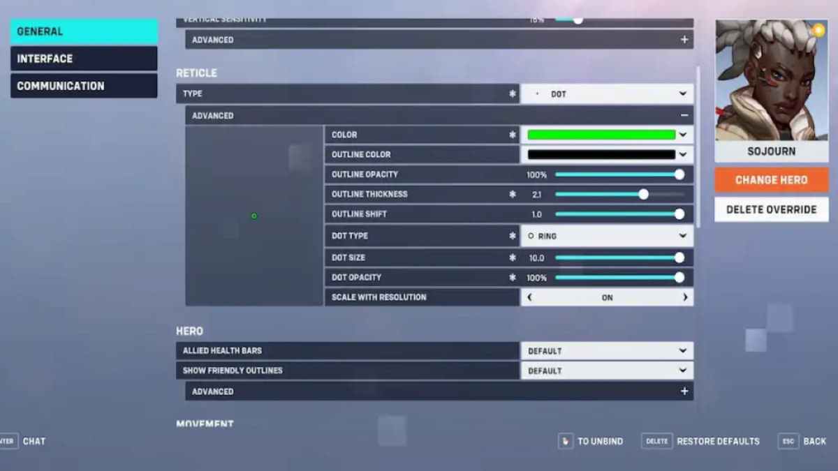 The best Sojourn  crosshair settings in Overwatch 2.