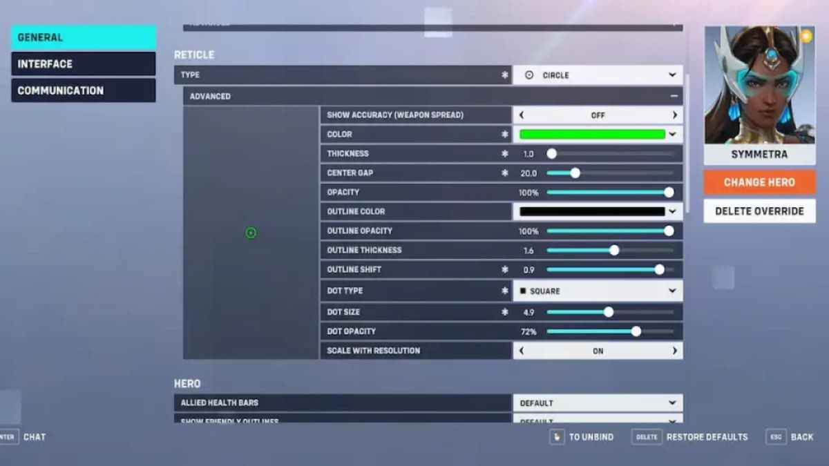 The best Symmetra crosshair settings in Overwatch 2.