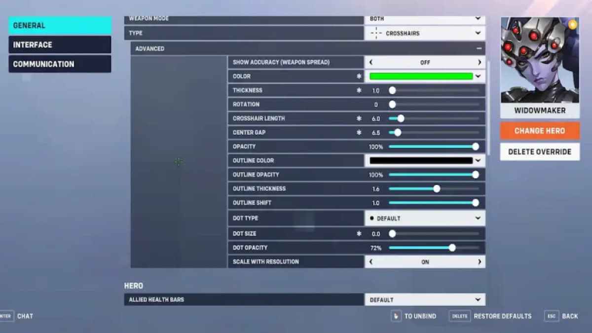 The best crosshair settings for Widowmaker in Overwatch 2.