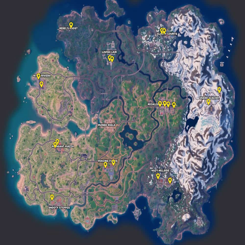Все места для дрифта TMNT в Fortnite (Карта)