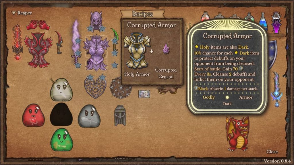 Corrupted Armor crafting recipe in Backpack Battles