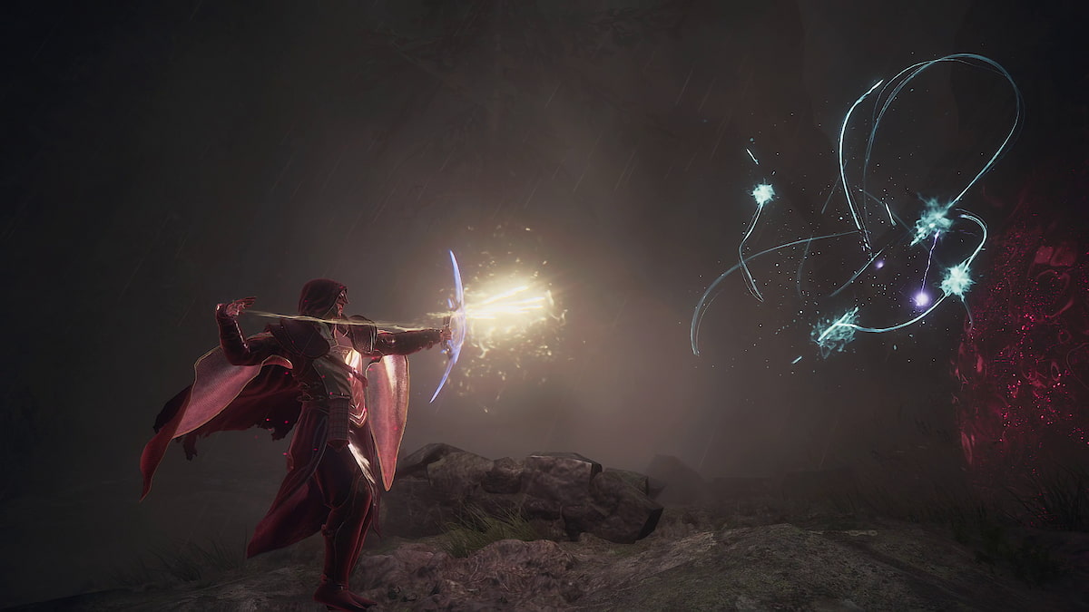 Magic Archer shooting arrows at a Chimera during night time.