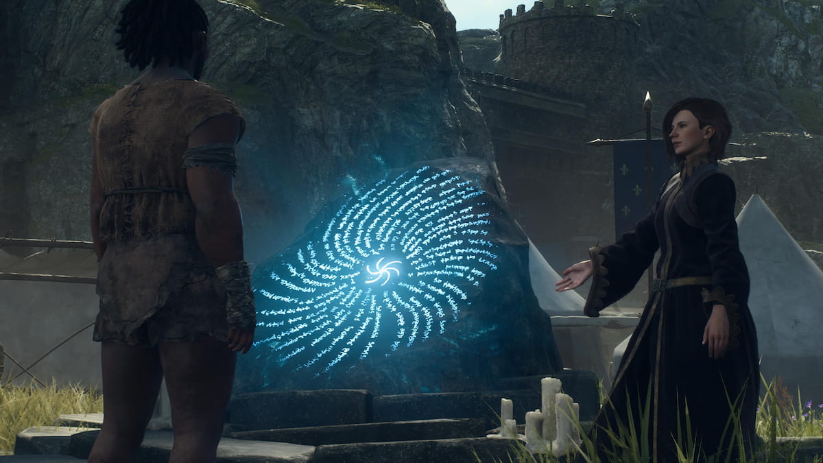 Arizen and the pawn near the riftstone