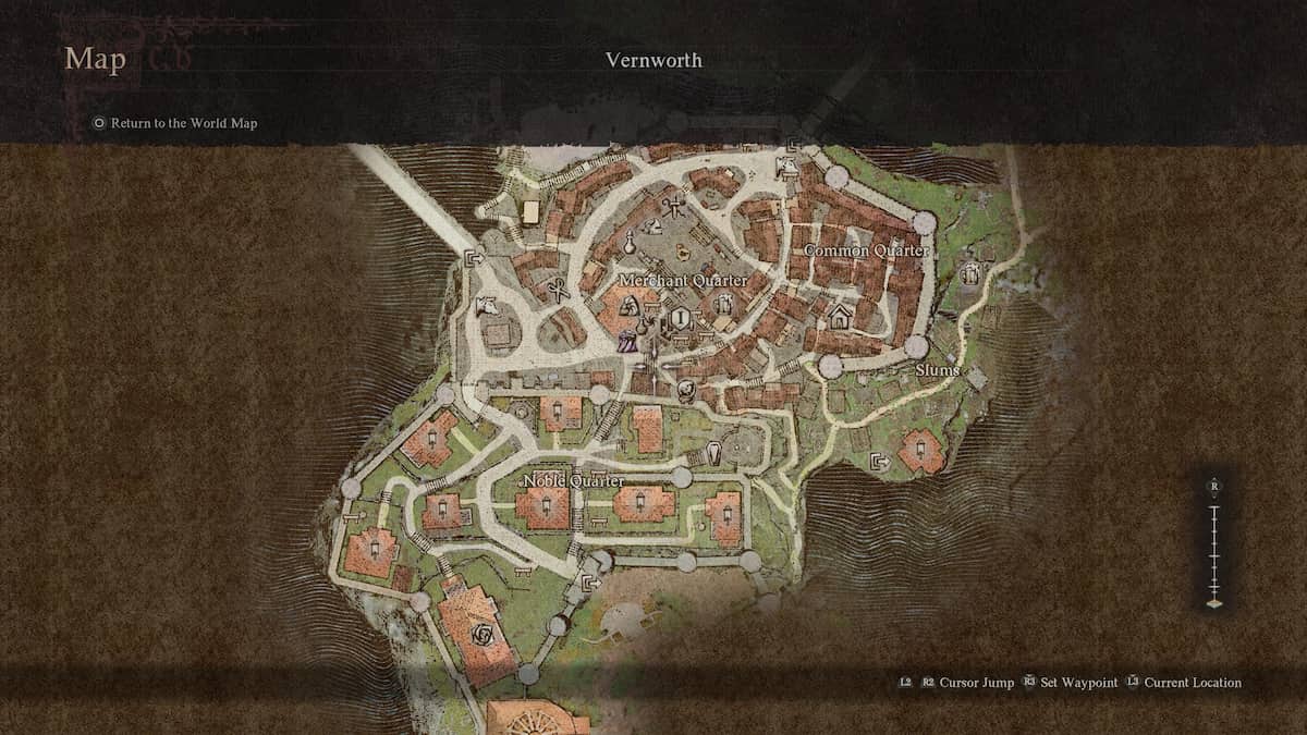 A map of Vermworth in Dragon's Dogma 2