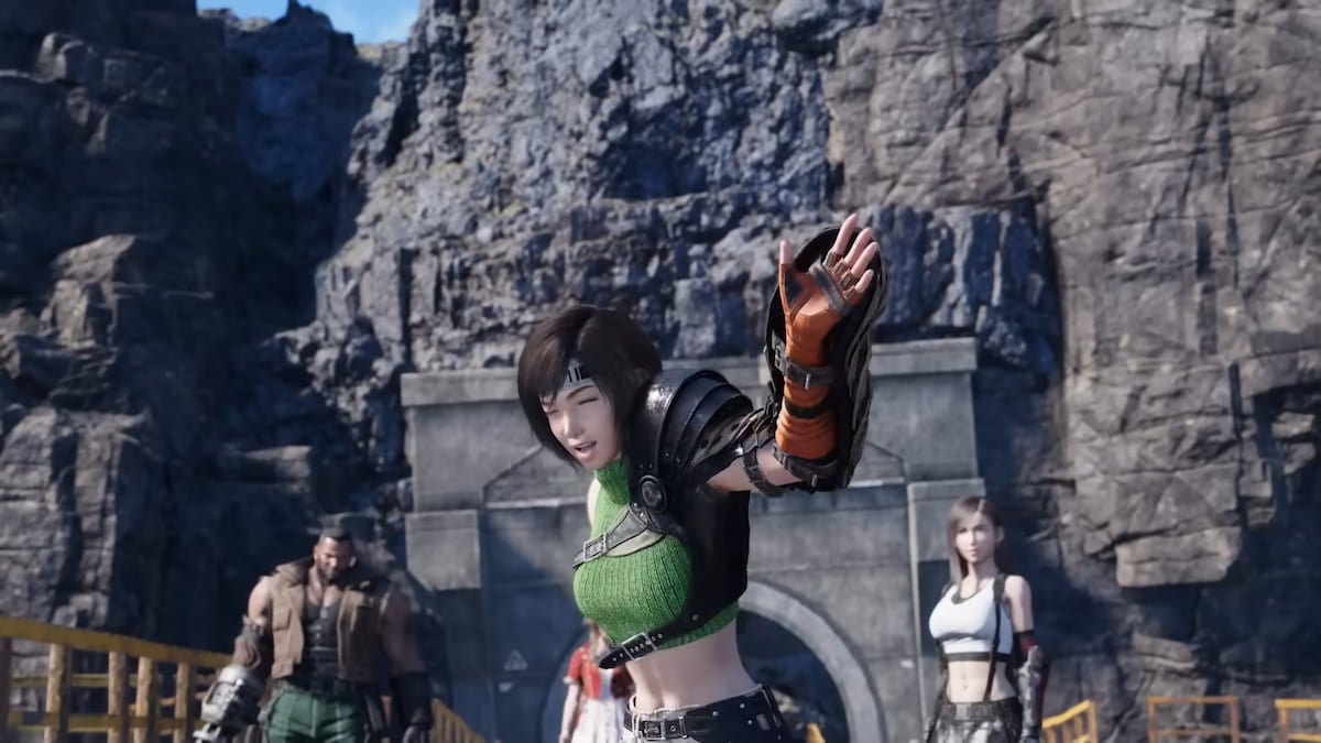 Yuffie waving to the party going up Mount Corel in FF7 Rebirth