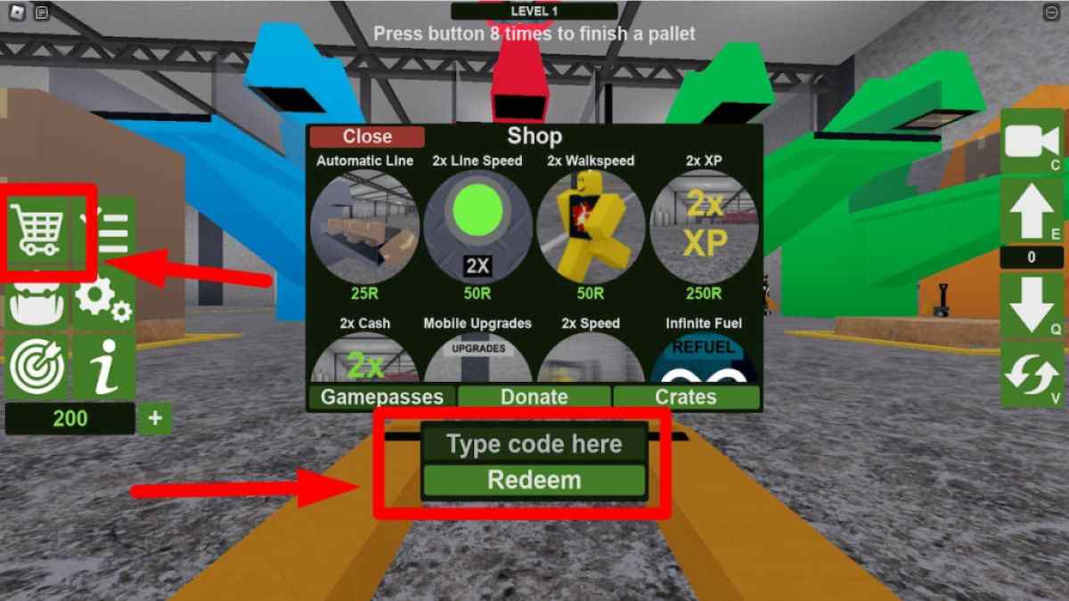 Forklift Simulator code redemption screen