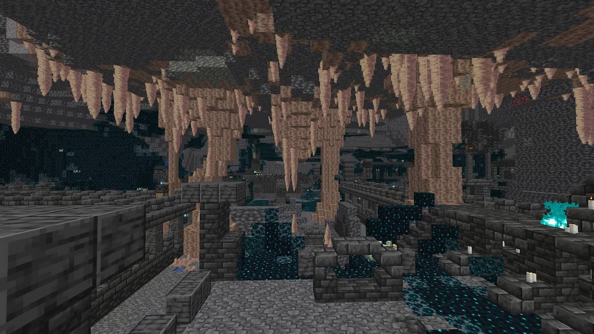 An Ancient City beneath a Savanna with Dripstone and lava.