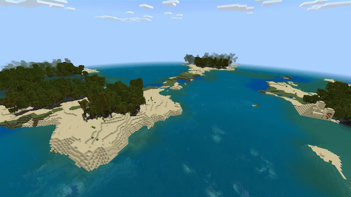 Small Mangrove and Desert islands scattered around a Coral Reef.