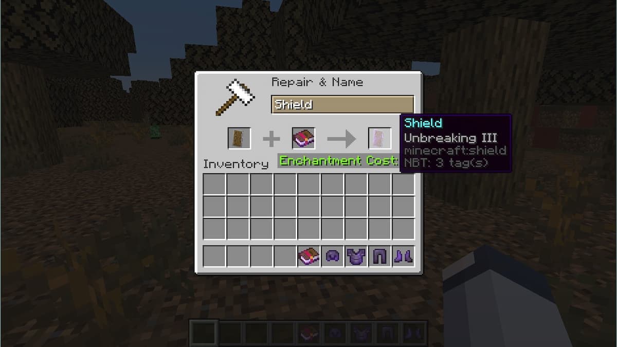 Adding an Enchanted Book to a Shield to enchant the Shield.
