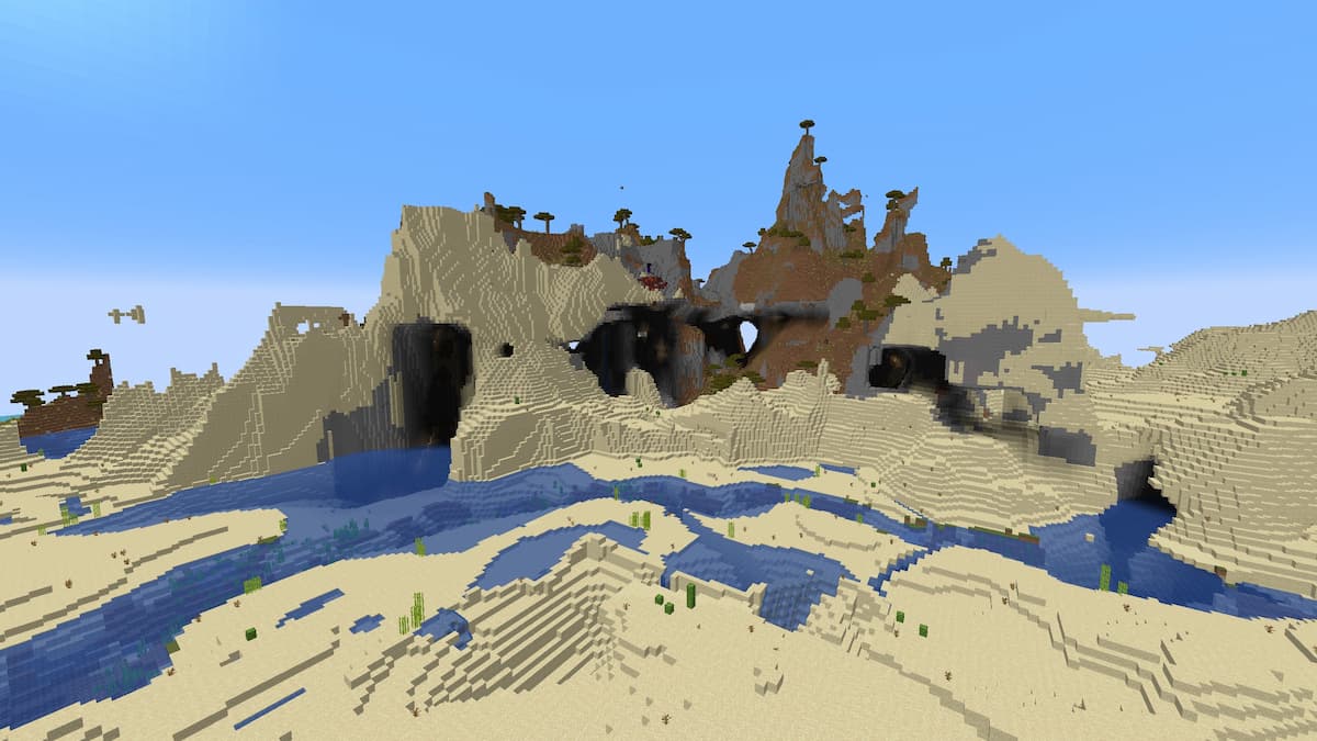 Windswept Hills in a Minecraft desert.
