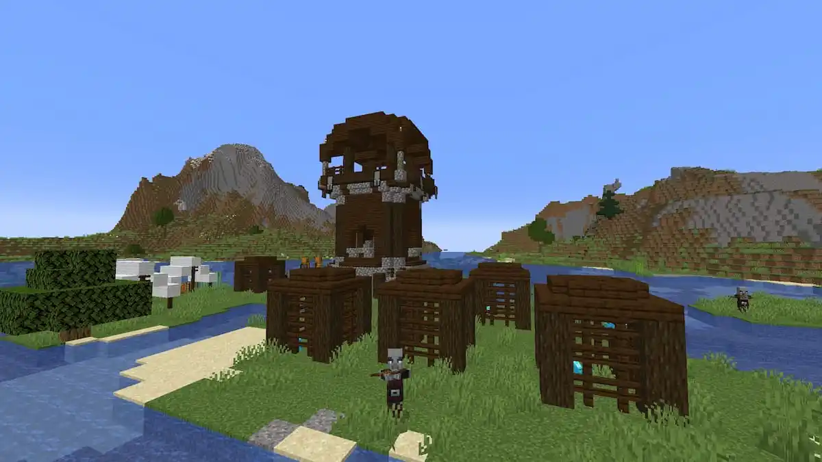 A seed containing a Pillager Outpost with six trapped Allays in Minecraft.