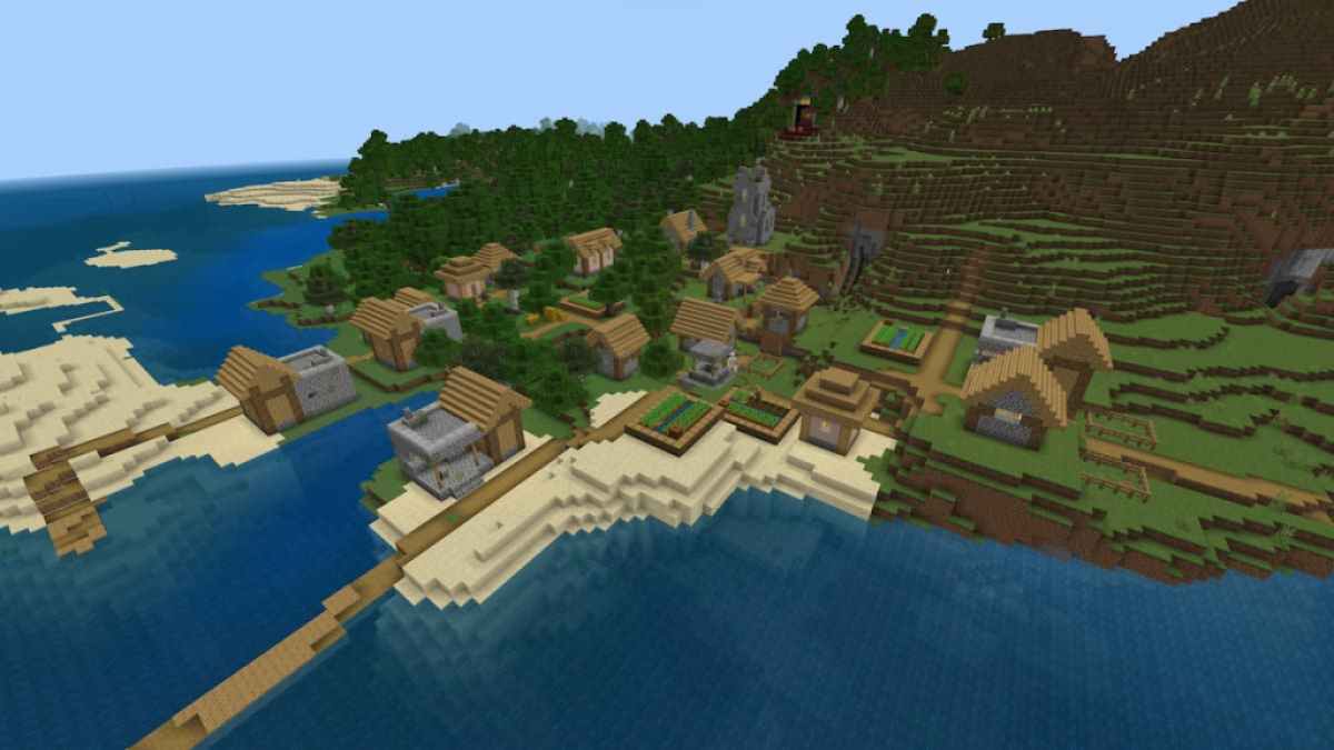 A Minecraft Plains Village with four Blacksmiths.