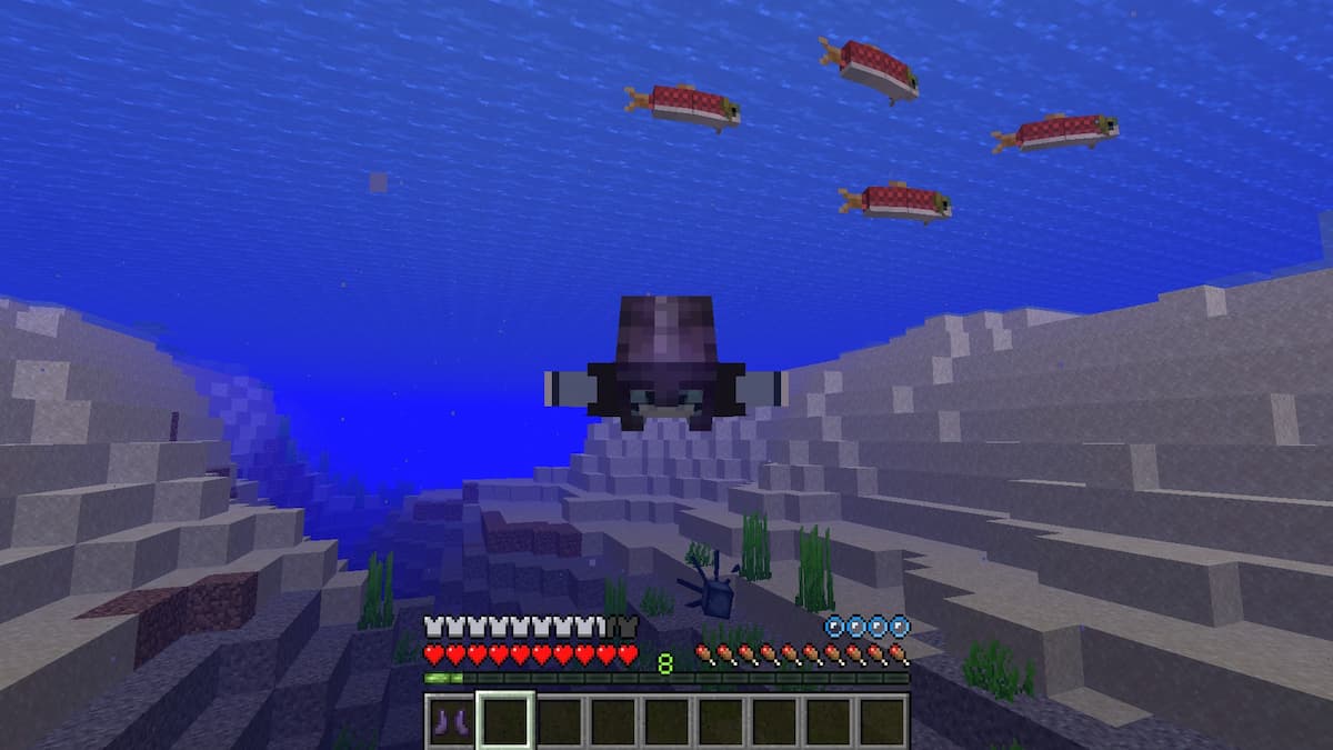 Using a helmet enchanted with Respiration to stay underwater longer.