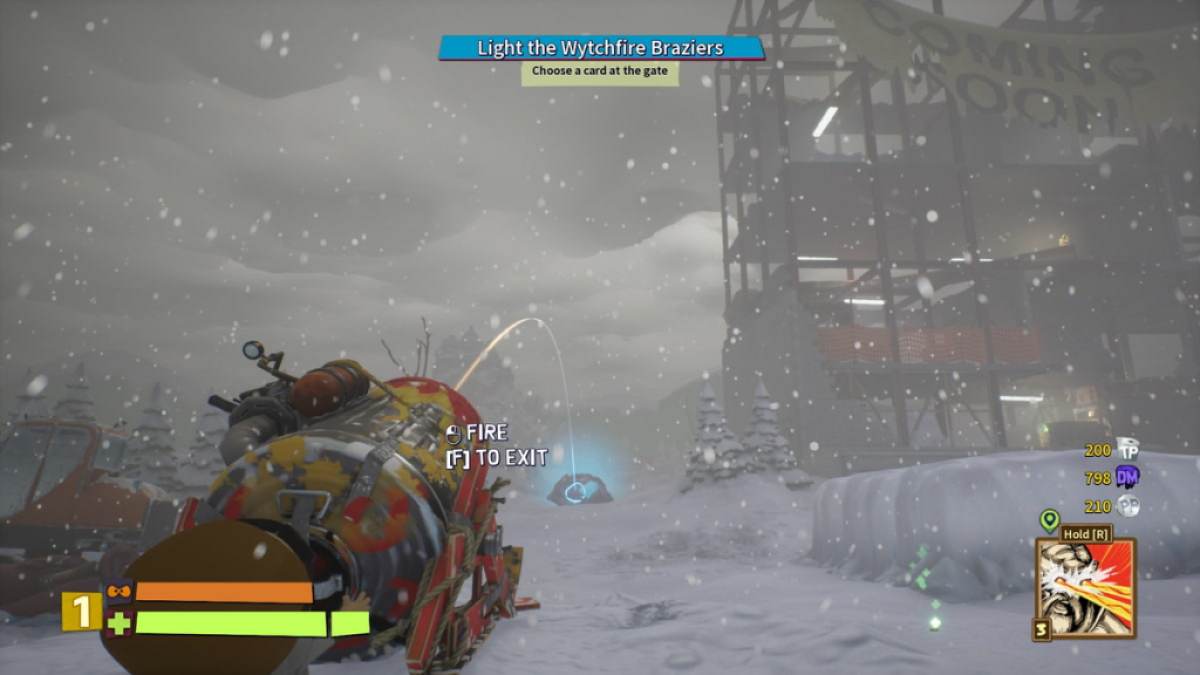 Player aiming a cannon at an ice block next to a construction site in South Park Snow Day