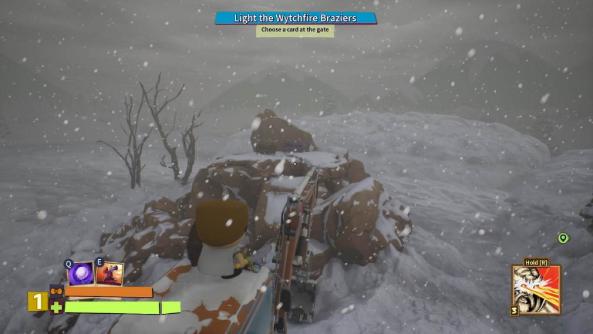 Player standing on top of an excavator looking at two treasure chests in South Park Snow Day