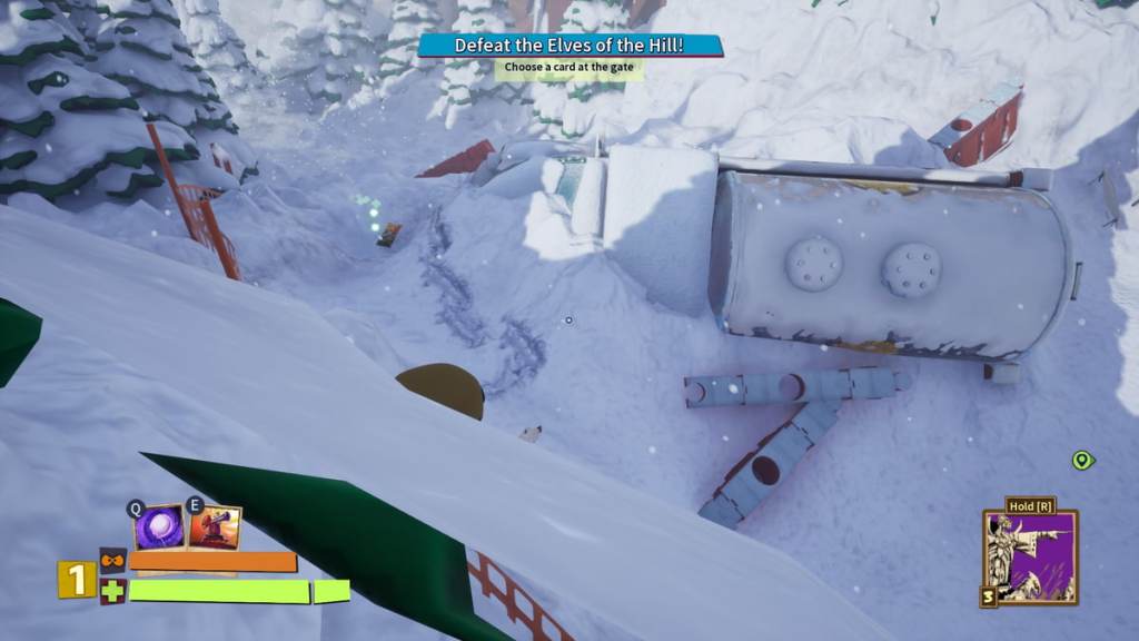 Player looking at a snow-covered water truck in South Park Snow Day