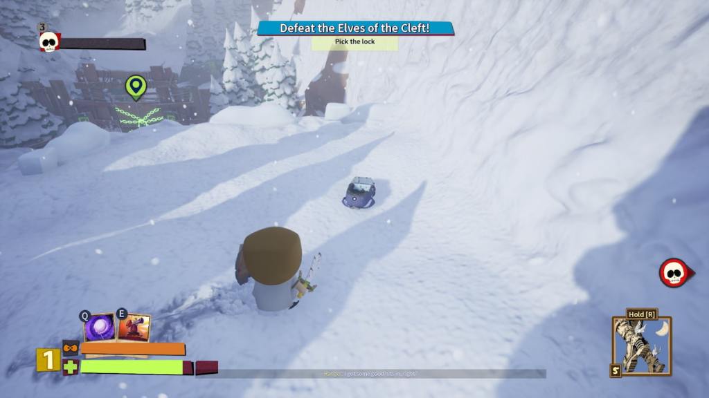A player standing next to a small open backpack in South Park Snow Day