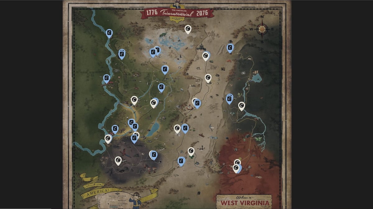 A map of all vendor locations in Fallout 76