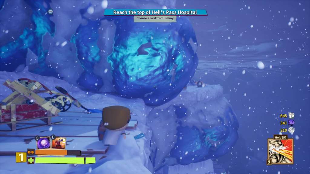 Player looking at Henrietta next to the eighteenth chest in mission five of South Park Snow Day