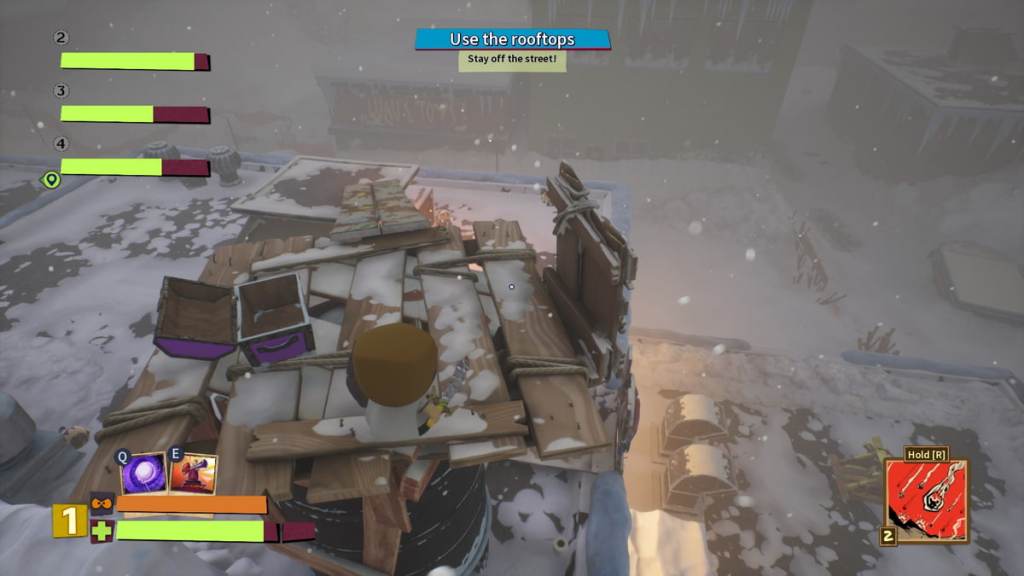 Player standing on top of a wooden structure in South Park Snow Day