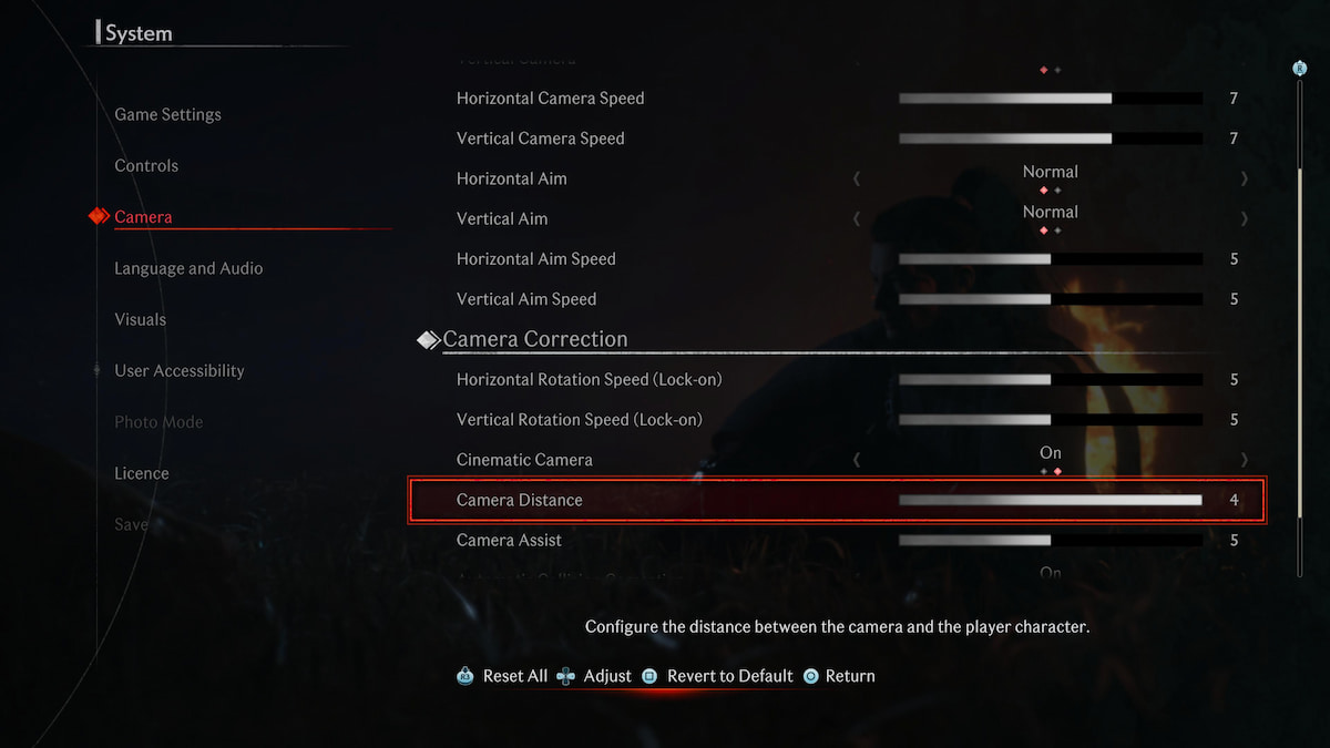 Rise of the Ronin Camera Settings menu