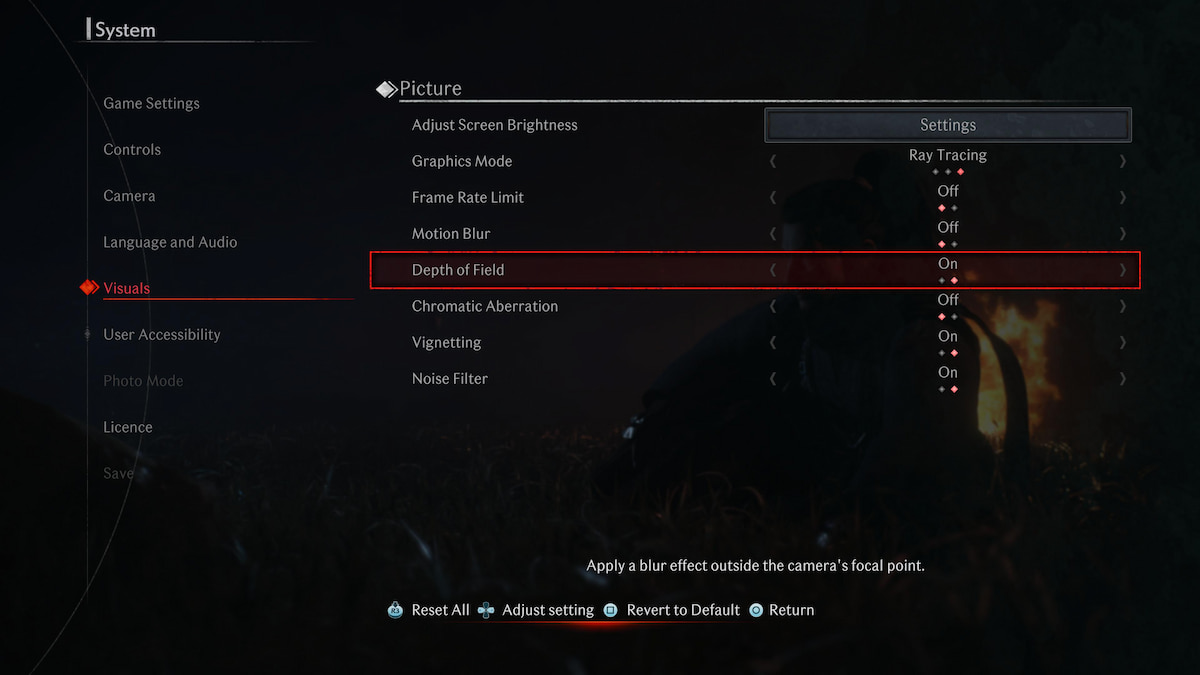 Rise of the Ronin Visuals Settings Menu