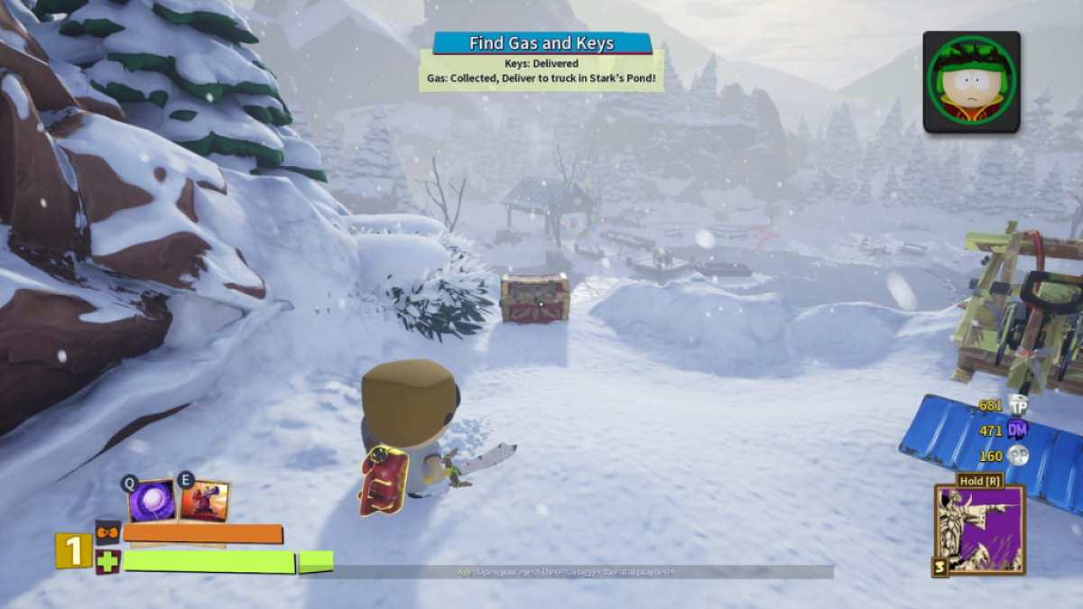 Player standing next to a catapult in South Park Snow Day