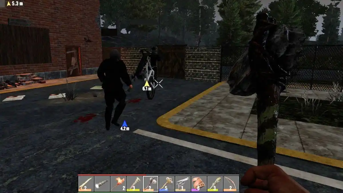 7 Days to Die three players in base, one on a bike