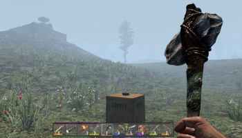 Supply crate dropped in Navezgane with a stone axe on screen in 7 Days to Die