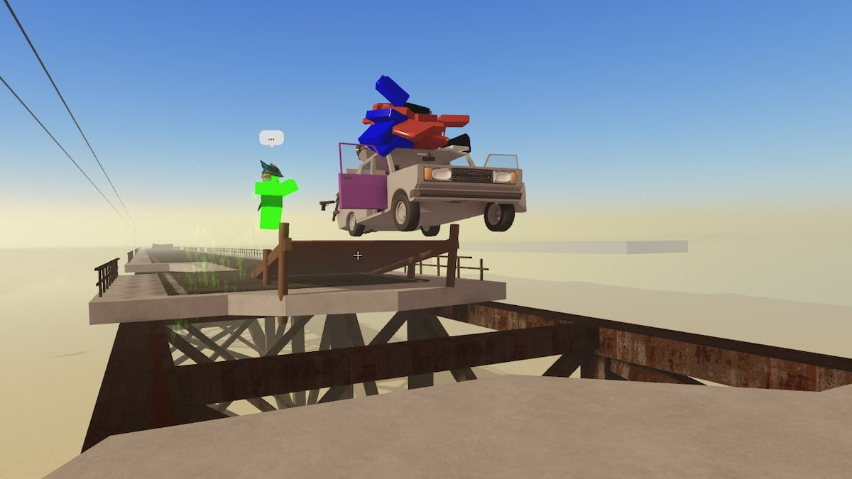 A car jumping the bridge ramp in A Dusty Trip