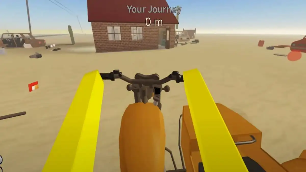An image of a player driving a Motorbike in A Dusty Trip