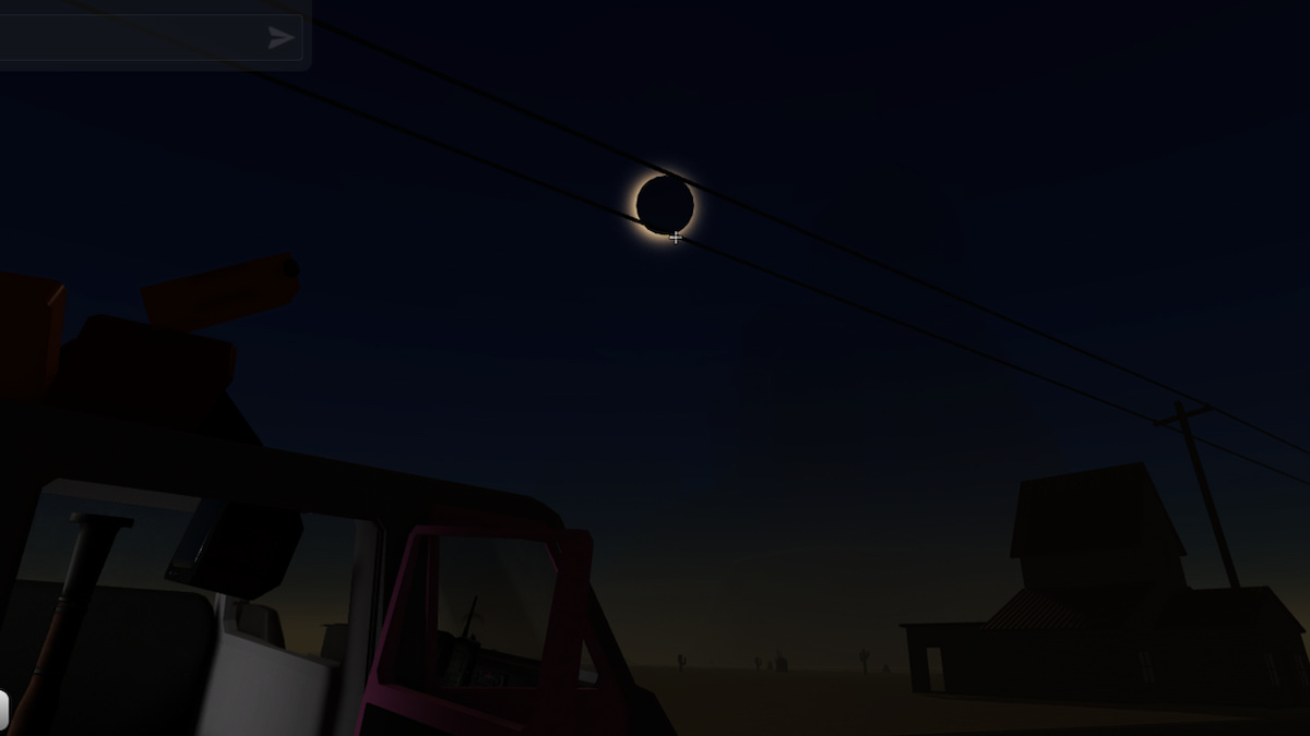 Uma imagem de um jogador avistando um eclipse solar em uma Dusty Trip