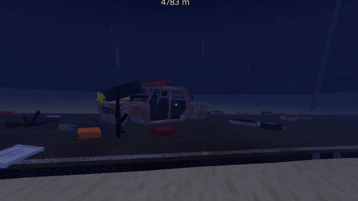 An Image of a player standing surviving a thunderstorm in a Dusty Trip