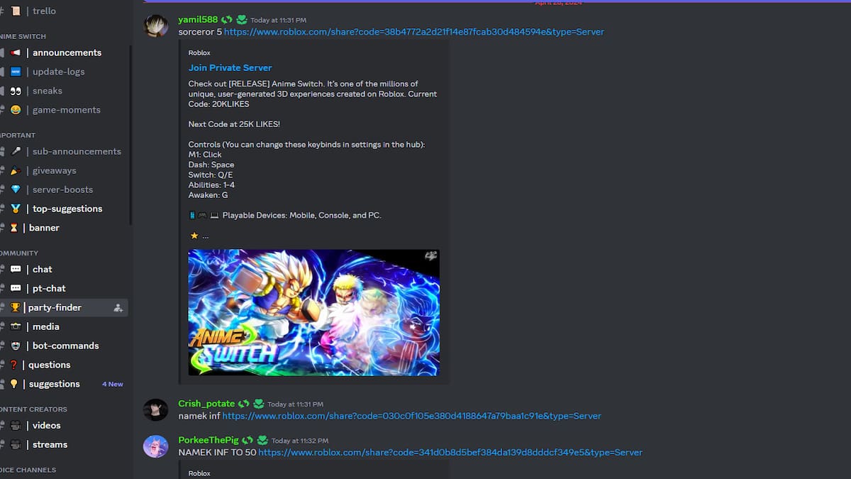Anime Switch Trello and Discord Links