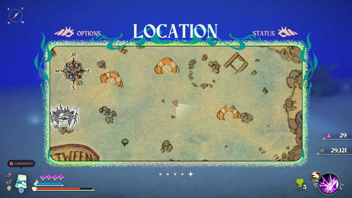 A map of a Bebop cup Shell location in Another Crab's Treasure.