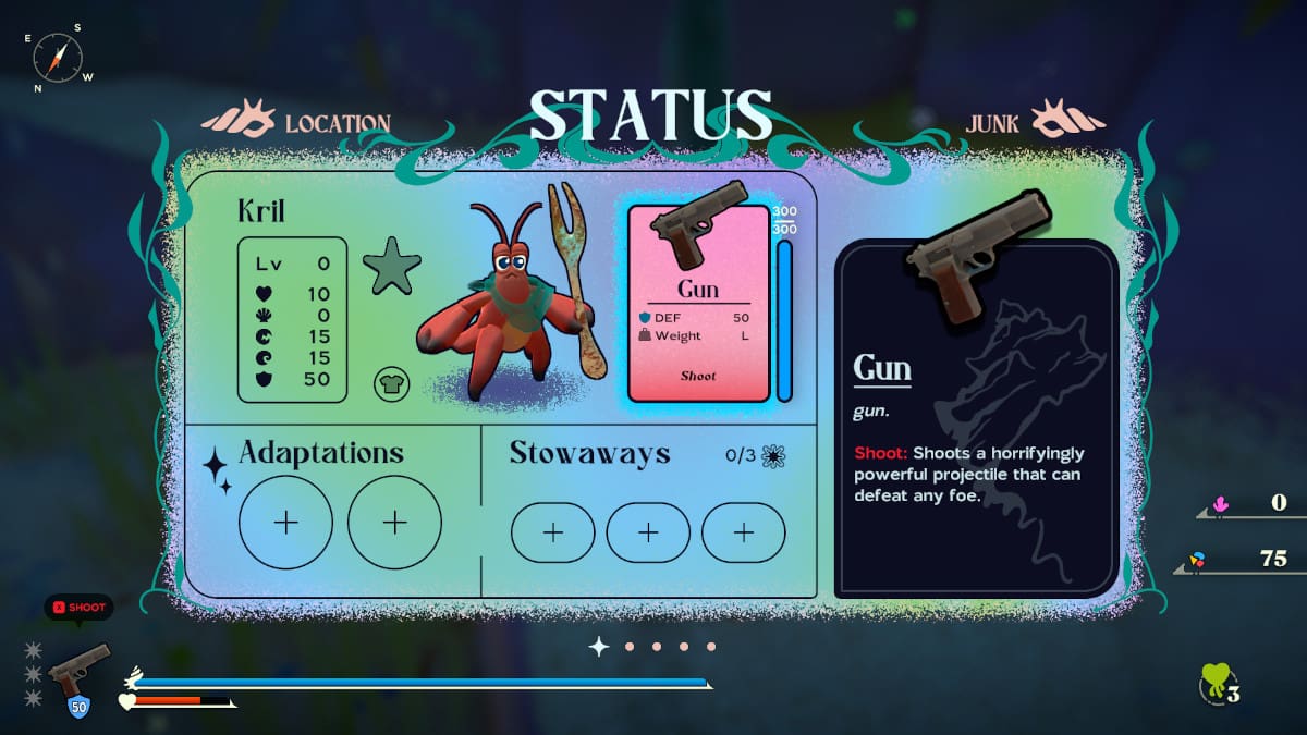 The gun's stats screen in Another Crab's Treasure.