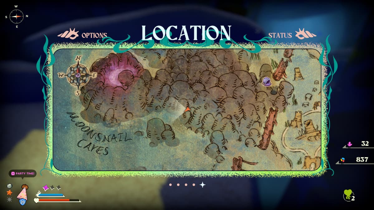 The map southwest of Slacktide Castle where the party hat can be found in Another Crab's Treasure.