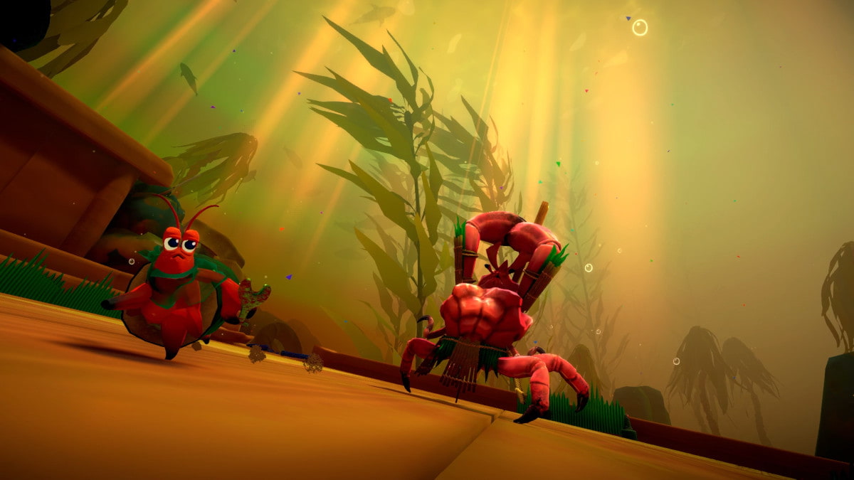 A screenshot of the crab taking on a boss in Another Crab's Treasure.