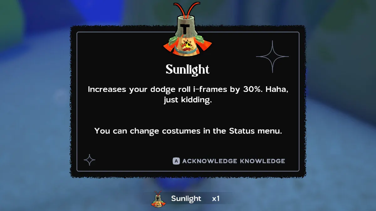 The look of the Solaire outfit, called Sunlight, in Another Crab's Treasure.