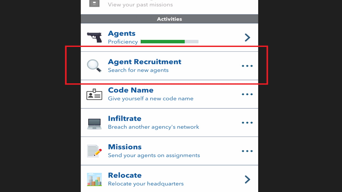 The Agent Recuritment Option in BitLife