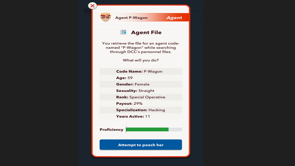 BitLife Secret Agent Poaching Menu