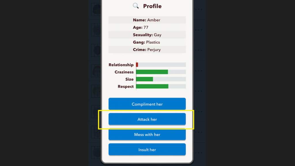 A screenshot of the captive performance option in BitLife