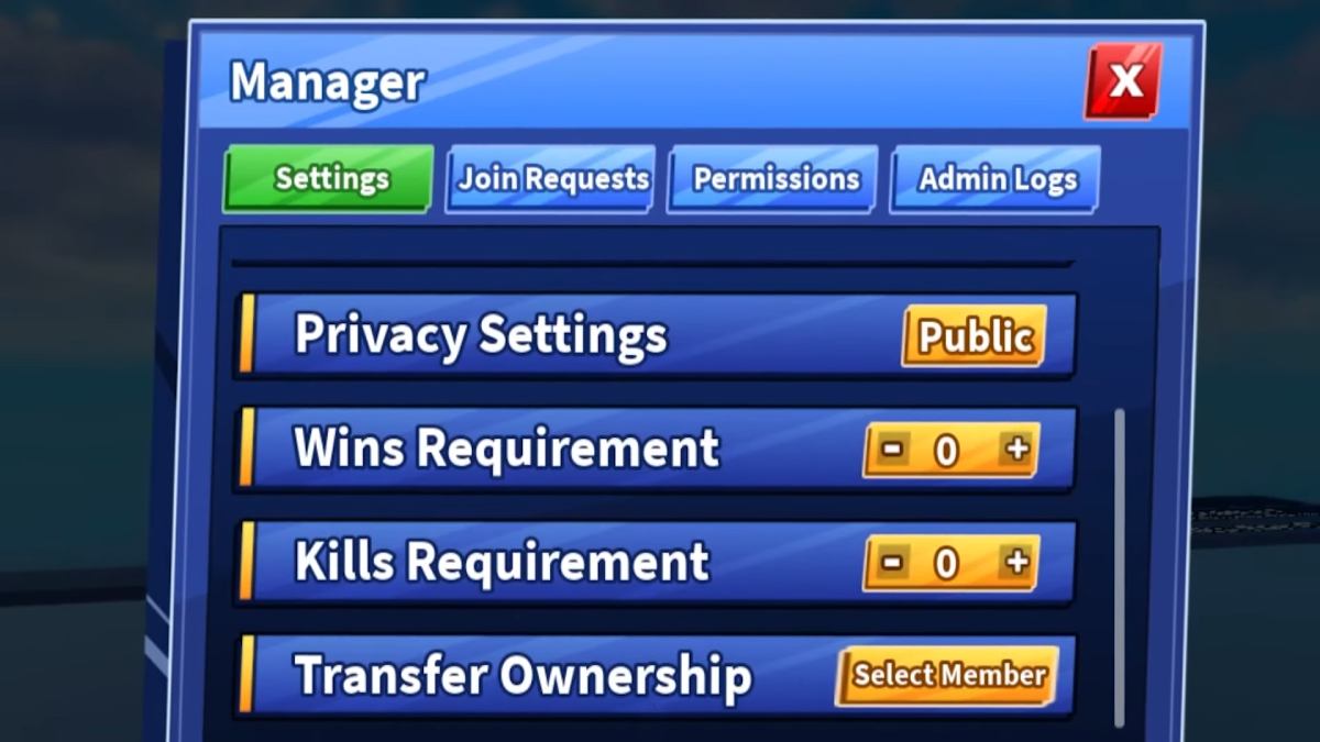 Blade Ball Clan ownership transfer menu