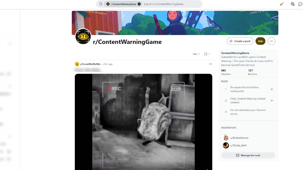 Content Warning Subreddit page