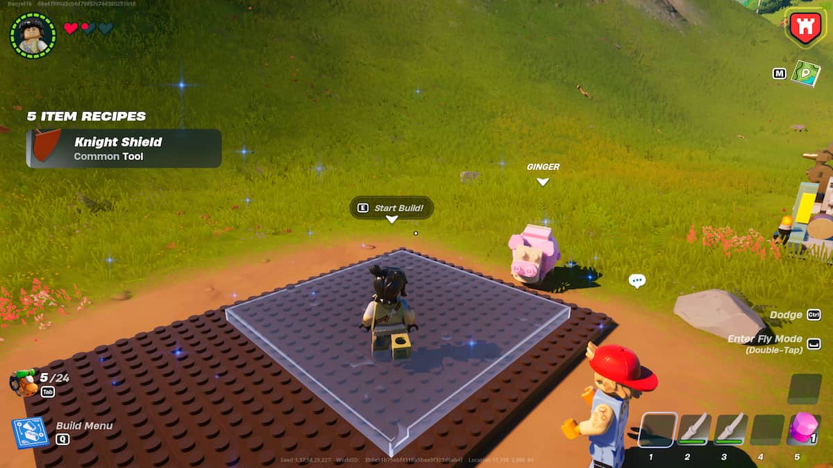 Emoting in front of a pig in LEGO Fortnite