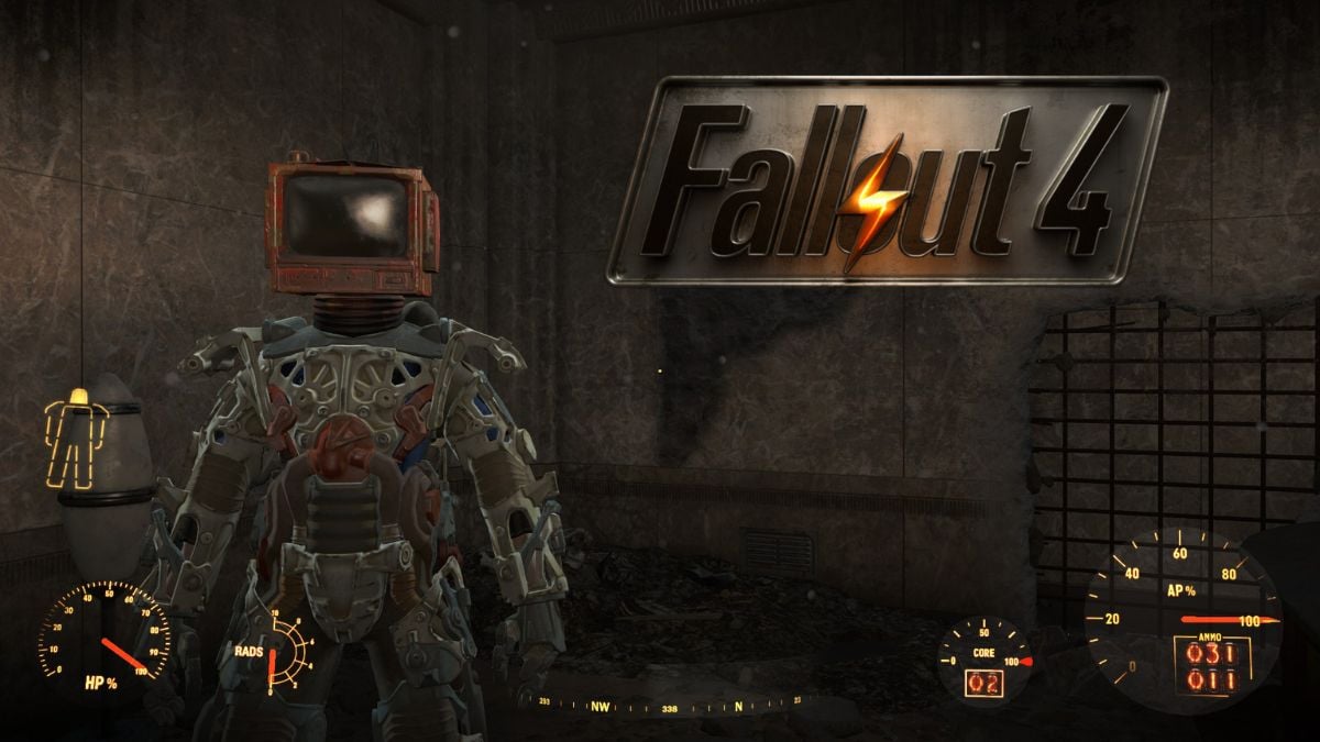 A player wearing the Power Armor obtained from the All Hallow's Eve Quest