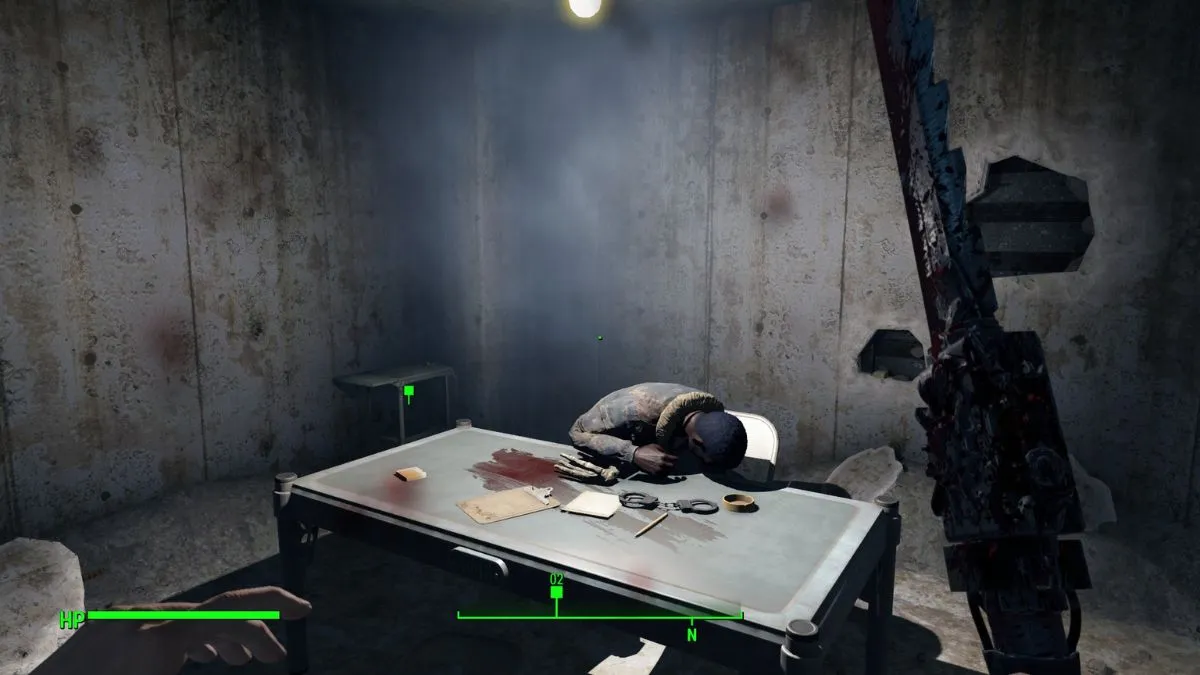 Connie's body in the interrogation room of the police station