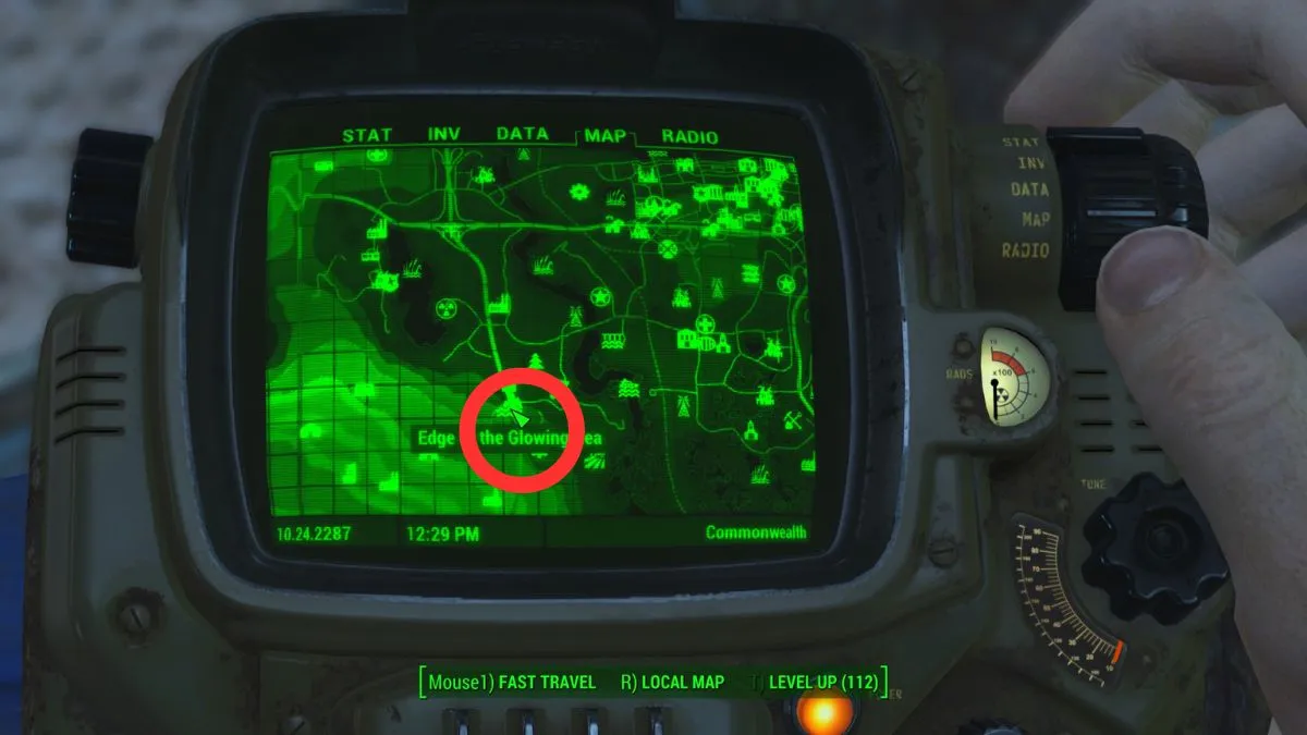 The location of the Edge of the Glowing Sea circled in red