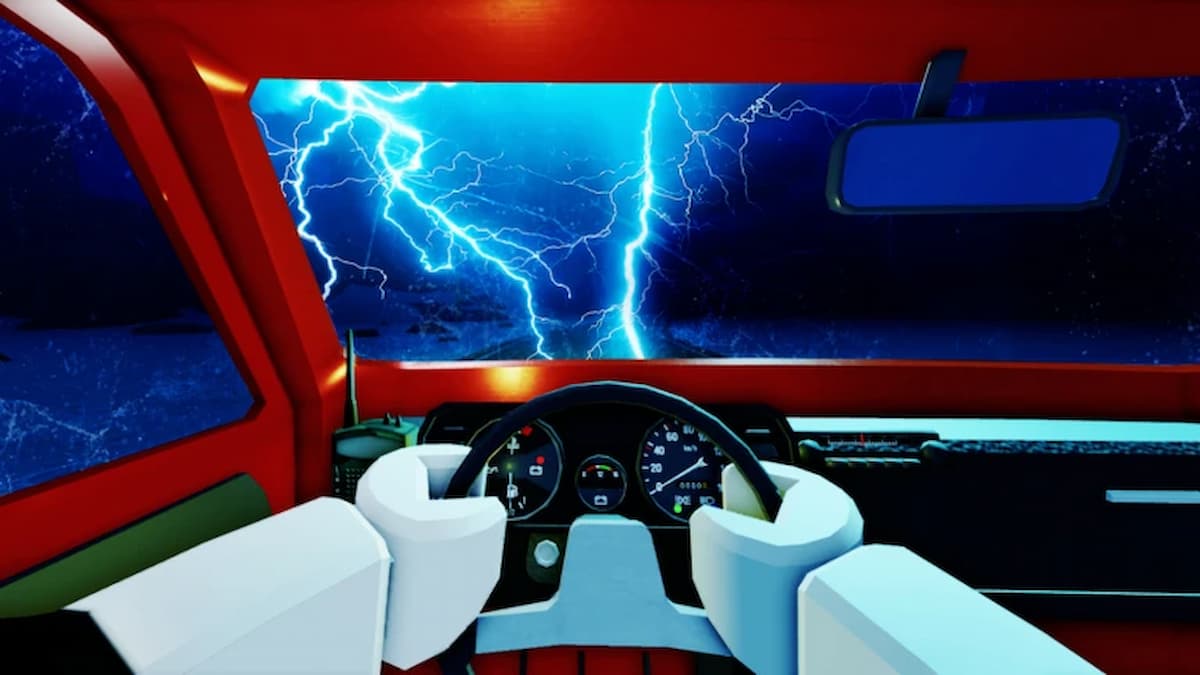 A Player driving through a thunderstorm in A Dusty Trip