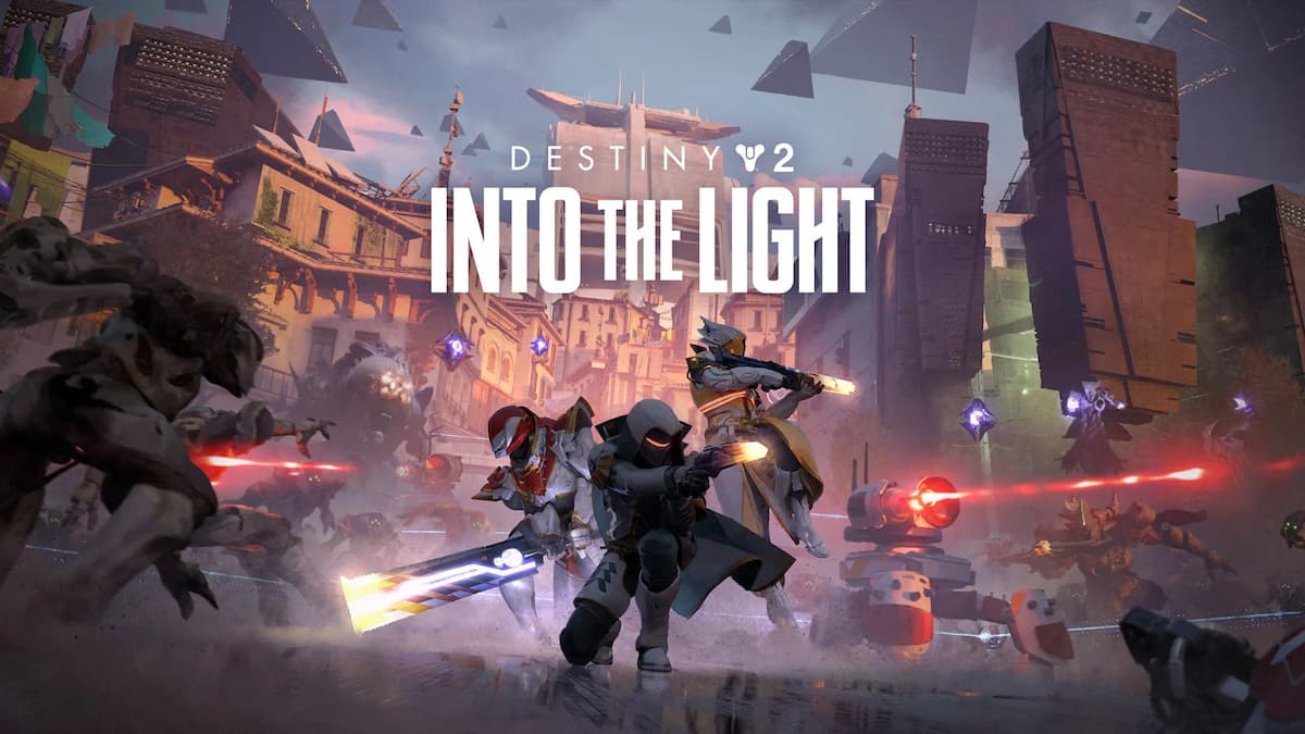 A poster image of three guardians fighting with enemies in Destiny 2